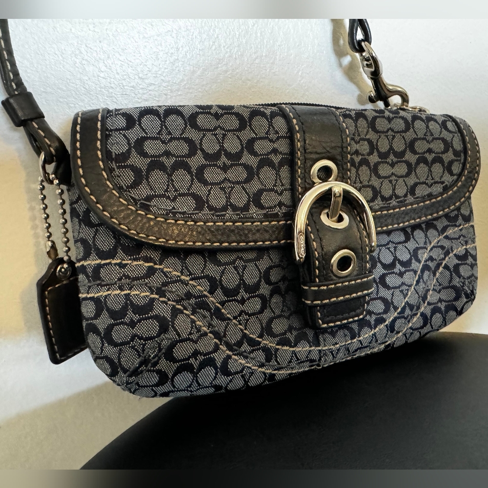 Coach Black Canvas and Leather Signature Saddlebag Style Handbag--$50